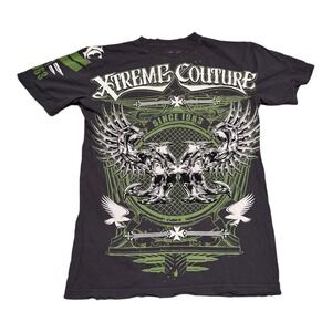 Xtreme Couture 1963 Grunge‎ Spell Out USA Made Gray Shirt Men's Large